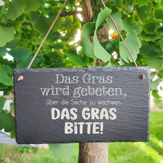 Schiefertafel "Gras" mit Motiv und Spruch
