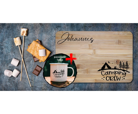 personalisiertes Set aus Frühstücksbrett und Emailletasse für Vanlife & Camping - Ludicrous